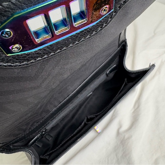 Rebecca Minkoff Oil Slick Suede Iridescent Love Chevron Quilted Crossbody Bag - Picture 8 of 16